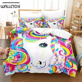 3D Cartoon Horse Bedding Sets Duvet Cover Set With Pillowcase Twin Full Queen King Bedclothes Bed Linen EU single(135x200cm)