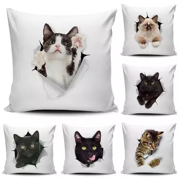 3D CAT 3d Cat выглядывает наволочка 3D шотландская вислоухая кошка наволочки льняная наволочка автомобильный диван домашний декор квадратная наволочка 45*45 см 450mm x 450mm
