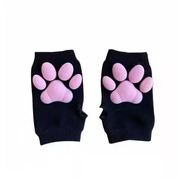 3D Cat Claws Wintere перчатки без пальцев для женщин и девочек Лолита Косплей теплые аниме мультфильм животных коготь серые черные перчатки One Size
