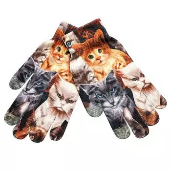 3D Cat Print Вязаные перчатки для мужчин и женщин, зимние теплые перчатки для экрана телефона Harajuku Ladies Mittens guantes One Size