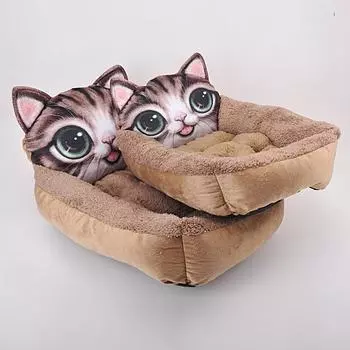 3D Кошка Реалистичный Рисунок Кровать Для Домашних Животных Мягкая Будка Теплый Мягкий Коврик Домик Для Мопса Кошка Щенок Кровать Скамейка Для Собак 50x40 cm