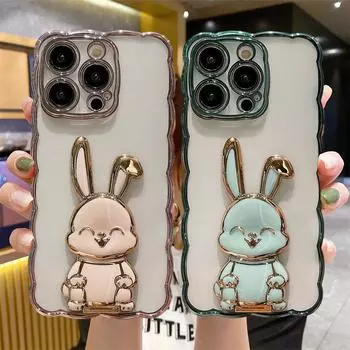 3d чехол-держатель с милым кроликом для Iphone 14pro 13 12 11 14 Pro Max 14 Plus 14, прозрачный противоударный чехол с волнистым покрытием For iPhone 14Plus