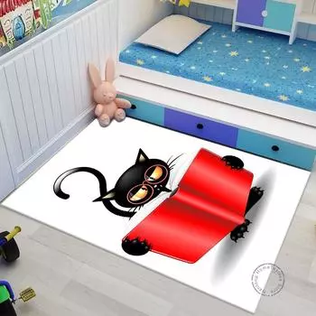 3D-черный кот, новогодний подарок, ковер для печати HD, декоративный ковер для дивана в гостиной, противоскользящий коврик, прямая поставка Alfombras 40x60cm(15x23 in)