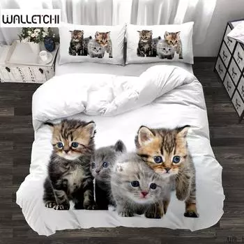3D цифровая печать 2/3 шт животное кошка узор пододеяльник наволочка двуспальная кровать покрывало одеяло мягкий микрофибра постельное белье комплект EU single(135x200cm)