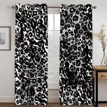 3D Curtains Leopard Floral Pattern Striped Egyptian Symbol Living Room Bedroom Kitchen Balcony Window Decor Curtains 2 Panels 50W130H(CM)X2PCS&Grommet Top