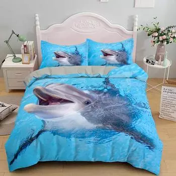 3D дельфин в синем море Queen King Size комплекты постельного белья Animal Single Quilt Duvet Cover Set Детская кровать для взрослых Полиэстеровое постельное белье 70x133cm 2pcs
