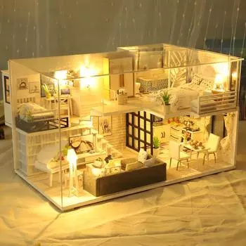 3D деревянный DIY миниатюрный дом мебель светодиодный дом головоломка украсить творческие подарки разноцветный