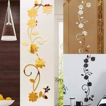 3D Diy Flower Shaped Acrylic Wall Decal Modern Classic Aesthetic Romantic Home Decoration Accessories (Black Gold Silver) серебряный