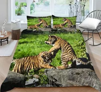 3D Два тигра Постельное белье Комплект домашней постельного белья King Single Size 2/3 шт Пододеяльники Крутой уникальный дизайн пододеяльник Костюм UK Single 135x200cm