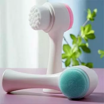 3D двустороннее силиконовое очищающее средство для лица, ручная массажная щетка для лица, мягкая щетина, силиконовая двусторонняя щетка для лица розовый
