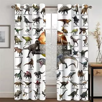 3d Encyclopedia of Dinosaur Names Funny Kids Boys Child Light Filtering Drapes Decor 2 Panels Curtains For Bedroom Living Room 150W166H(CM)59x65in&Hook
