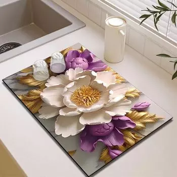 3D Floral Diatom Mud Drain Pad - Теплоизоляционный, Быстросохнущий, Нескользящий Коврик для Кухни 30cm*40cm
