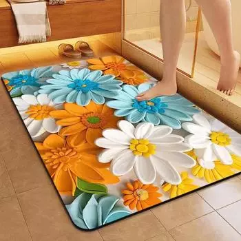 «3D Flower Cross-Border Напольный коврик для ванной комнаты — противоскользящее, быстросохнущее, впитывающее воду покрытие» 40*60cm