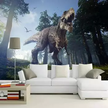 3D фотообои Лес Динозавр Стереоскопическая гостиная Диван ТВ Фон Настенный декор Картина Большие настенные обои 200 cm(W) x 140 cm(H)