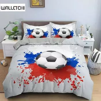 3D футбольное одеяло для мальчиков и подростков, комплект пододеяльников, футбольный мяч, комплект постельного белья из полиэстера, 2/3 предмета, мягкое двойное одеяло, покрывало EU single(135x200cm)
