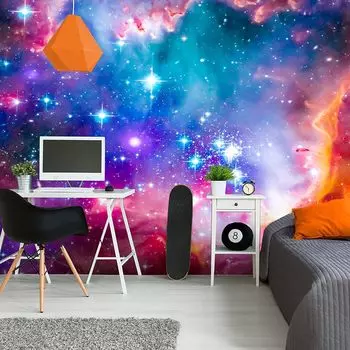 3D Галактика Фотообои Фиолетовая туманность Небо Обои Галактика Космос Фотообои Подходит для Гостиной Спальни Офиса Декор Фотообои 200 cm(W) x 140 cm(H)