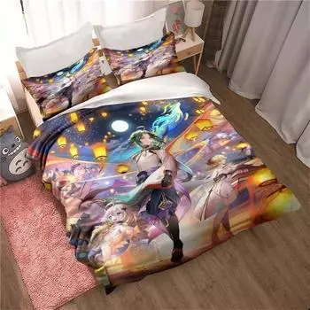 3D Genshin Impact Game Anime Пододеяльник Пододеяльник Двуспальная кровать Пододеяльник Домашний текстиль Мальчики Взрослые 70x133cm 2pcs