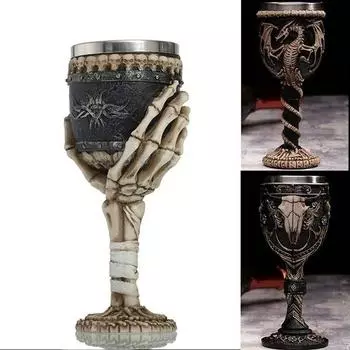 3D готический кубок с черепом, двухслойный, из нержавеющей стали, интерьерный череп, дизайн дракона, бар, вечерние, домашний бокал для вина, 200 мл