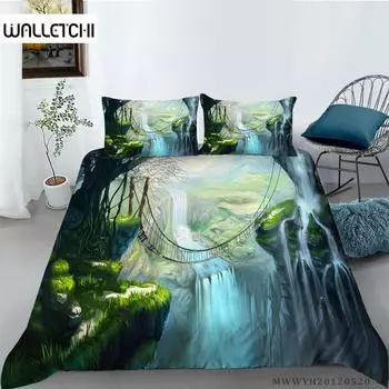 3D Groene Waterval Olieverf Afdrukken Beddengoed Набор Dekbedovertrek Met Kussenslopen Twin Koningin Koning Maten 2/3 шт. EU single(135x200cm)