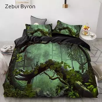 3D HD Bedding Set Custom/King/Europe/USA Queen,3PCS Duvet Cover Set,Quilt/Blanket Cover Set Bedclothes Primeval forest Drop Ship 135x200cm 3pcs