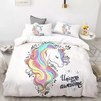 3D HD Digital Printing Bedding Set,Cartoon Duvet Cover Set Queen King Kids Child Baby,Bedclothes Unicorn Drop Shipping 135x200cm 3pcs