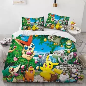 3D Home Pokemon Pikachu Комплект постельного белья Пододеяльник Декор для спальни для детей Мальчик Девочка Пододеяльник Queen King Size 135x200cm-2pcs