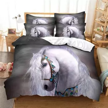 3D Horse Комплект постельного белья Queen Постельное белье Пододеяльник Покрывало из хлопка Queen Спальня Покрывало Комплект постельного белья 70x133cm 2pcs