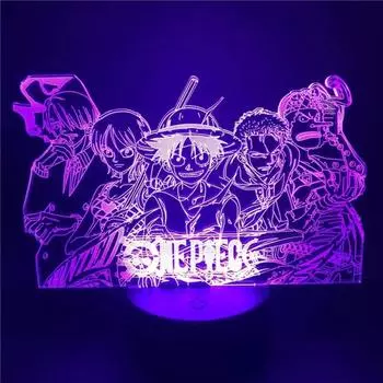3D Hot Toys One Piece Night Lights 7 и 16 цветов, декоративные светильники, меняющие цвет, с дистанционным управлением, отличный подарок для мальчиков и девочек! 7 colors no remote синий