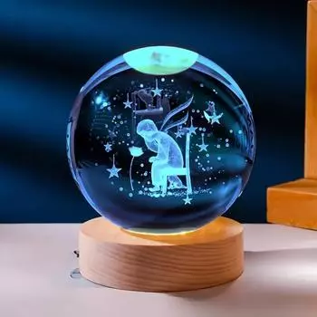 3D хрустальный шар-ночник для детей с цветной светодиодной основой, глобус, лампа, космический шар, подарок на день рождения для подростков, мальчиков и девочек