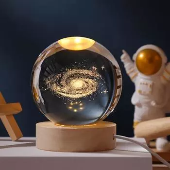3D хрустальный шар светодиодный ночник Луна Сатурн лазерная гравировка глобус солнечной системы для спальни настольная лампа детские рождественские подарки