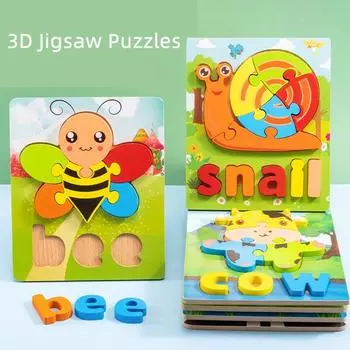 3D Игрушки-головоломки с буквами Деревянный мультфильм Транспорт Животные Пазлы Дети Дети Образование Раннее обучение