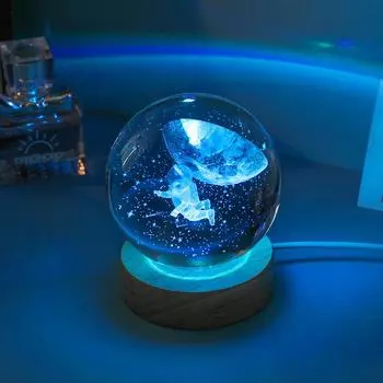 3D интерьерный резной хрустальный шар с семицветным светящимся основанием стеклянный шар для украшения дома небольшой ночник ремесло подарок 6cm ball and base