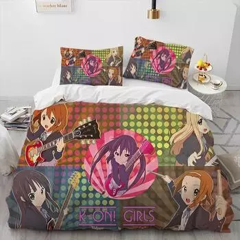 3D K-ON Cartoon Cute Lolita Kawaii Girls Comforter Bedding Set,Duvet Cover Bed Set Quilt Cover Pillowcase,Queen Size Bedding Set EU Twin 135x200cm