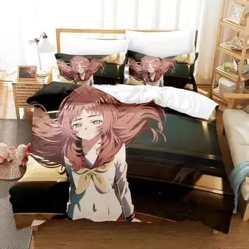 3D Kawaii Девушка, которая мне нравится, забыла свои очки Kaede Комплект постельного белья из трех предметов Мультфильм Аниме Взрослый Детская спальня Пододеяльник Наборы 135X200cm-2pcs