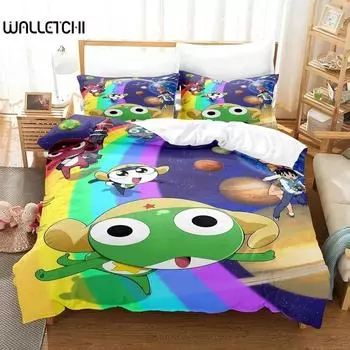 3D Kawaii мультфильмы Простыня Кероро Лягушка Постельное белье Комплект односпальных двуспальных кроватей размера «king-size» Комплект постельного белья для взрослых и детей Спальня Пододеяльники Комплекты 70x133cm 2pcs