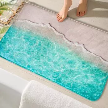 3D коврик для ванной комнаты с морскими волнами, 1 шт., 48X78 см, впитывающий нескользящий утолщенный губчатый коврик для туалета, коврик для прихожей, коврик для двери 48x78cm