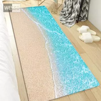 3D коврик с волнами для спальни, пейзаж, морской пляжный коврик, нескользящий кухонный коврик, коврик для ванной комнаты, длинный модный прикроватный коврик 40x60cm