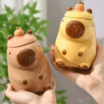 3D кружка капибара керамическая кружка для кофе мультяшная капибара парная чашка с ручкой и крышкой забавная чашка для чая подарок для девочек реквизит для фотосессии на вечеринке коричневый