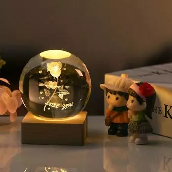 3D-лампа Galaxy Crystal Ball, ночник с хрустальным шаром 2,4 дюйма с деревянной основой, 3D-гравировка