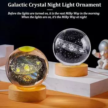 3D LED Crystal Lights Lamp Glowing Night Light Astronomy Crystal Ball Night Lights USB Bedside Light Home Decor Christmas Gift