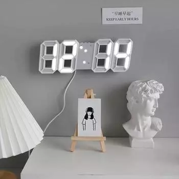 3D LED Digital Wall Clock with 3 levels Brightness Alarm Clock Snooze Table Clocks Thermometer Wall Hanging Clock Home decor белый