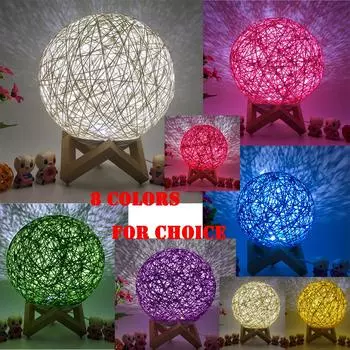 3D светодиодный ночник из ротанга и луны, USB-зарядка, настольная лампа с луной разноцветный