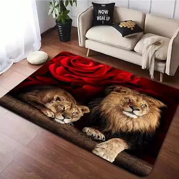 3D Лев с цветочным принтом розы, коврик из фланели, пригодный для машинной стирки, нескользящий коврик для спальни, гостиной, домашнего декора 40X60cm-16x24in
