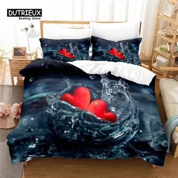 3D Love Bedding Set, 3Pcs Duvet Cover Set, Soft Comfortable Breathable Duvet Cover, For Bedroom Guest Room Decor 150x200cm 3pcs