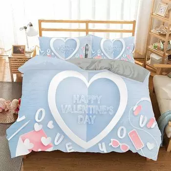 3D Love Heart Пододеяльник из микрофибры Романтическая тема любви Постельное белье King Full для детей Подростков Декор для комнаты на День святого Валентина EU single(135x200cm)