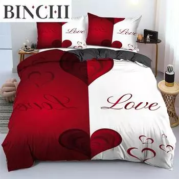 3D Love Heart Пододеяльник Микрофибра Роскошный Романтический Тематический Комплект Постельного Белья King Queen Для Пары Декор Спальни ко Дню Святого Валентина 70x133cm 2pcs