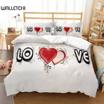 3D Love Heart Пододеяльник Микрофибра Роскошный Романтический Тематический Постельный Комплект King Queen Для Пары Подарки на День Святого Валентина Декор Спальни 135x200cm 2pcs