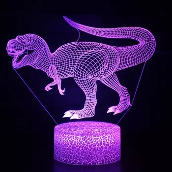 3D милый ночник в виде динозавра, детская светодиодная лампа в виде динозавра, прекрасный USB-ночник для акриловых очков, настольный ночник для детей, подарочная лампа, декор для спальни 7 Color Black base