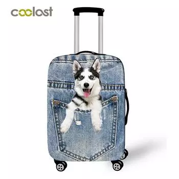 3D модная эластичная тележка с милыми кошками и собаками, прочный защитный чехол для чемодана, специальный ковбойский чехол для багажа S