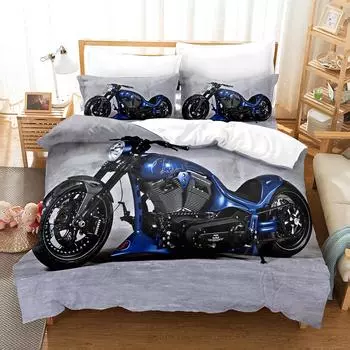 3D Motorcycle Bedding Sets Duvet Cover Set With Pillowcase Twin Full Queen King Bedclothes Bed Linen EU single(135x200cm)